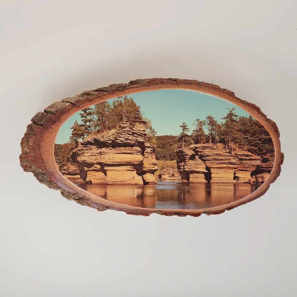 Wisconsin Dells scene on natural wood From 1983!